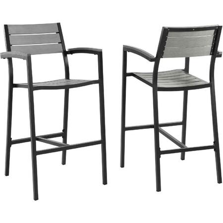 PRIMEWIR Maine Outdoor Patio Bar Stool in Brown Metal & Gray plywood, 2PK EEI-1740-BRN-GRY-SET